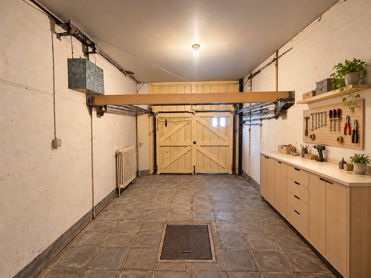 Dezelfde garage met werkkast en gereedschapswand