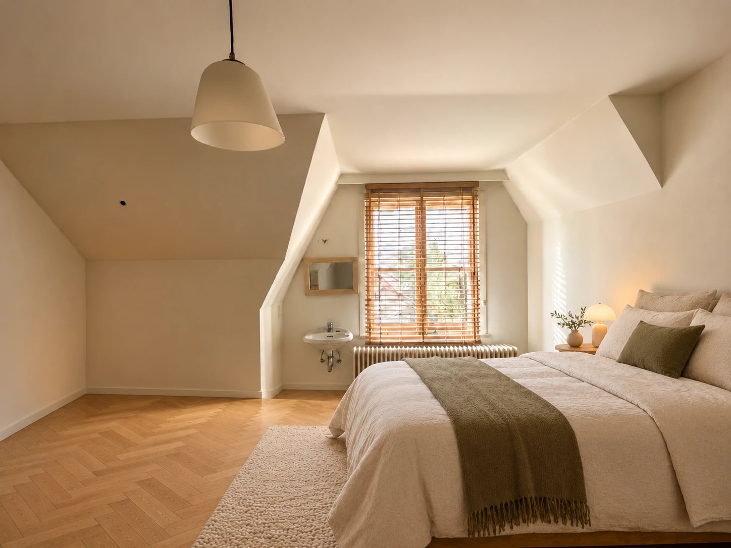 Dezelfde kamer ingericht als slaapkamer